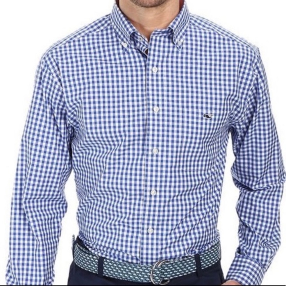 NWOT Vineyard Vines blue checkered button down shirt men’s size medium slim fit